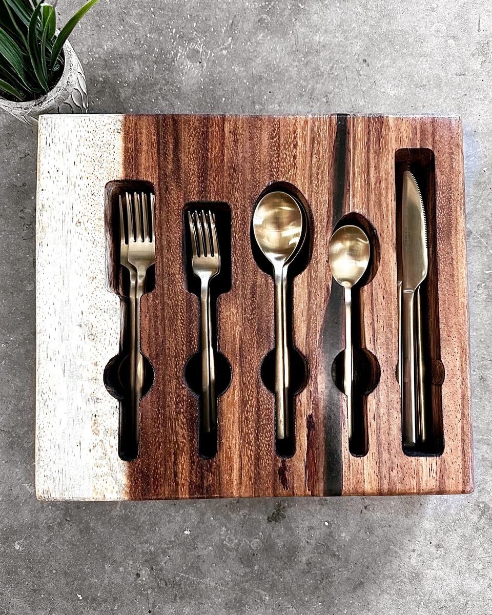 25 or 50 Pcs Exotic Spanish Parota Silverware Display