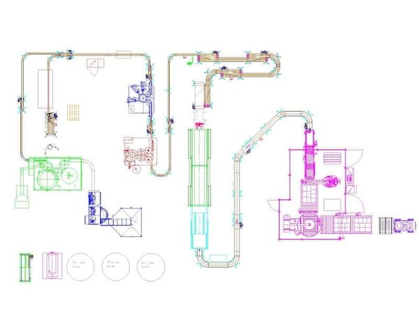 Technical schematic of a conveyor system layout.