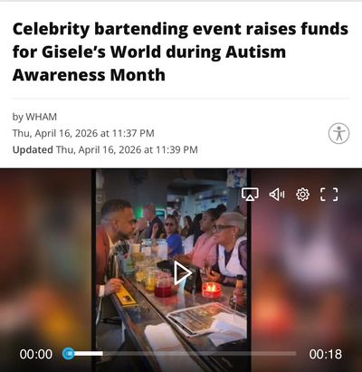WHAM featured Gisele’s World and our Autism Awareness Month celebrity bartending fundraiser at Porto