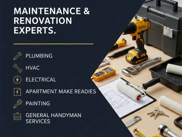 Maintenance and renovation services including plumbing, HVAC, electrical, painting, and handyman work.