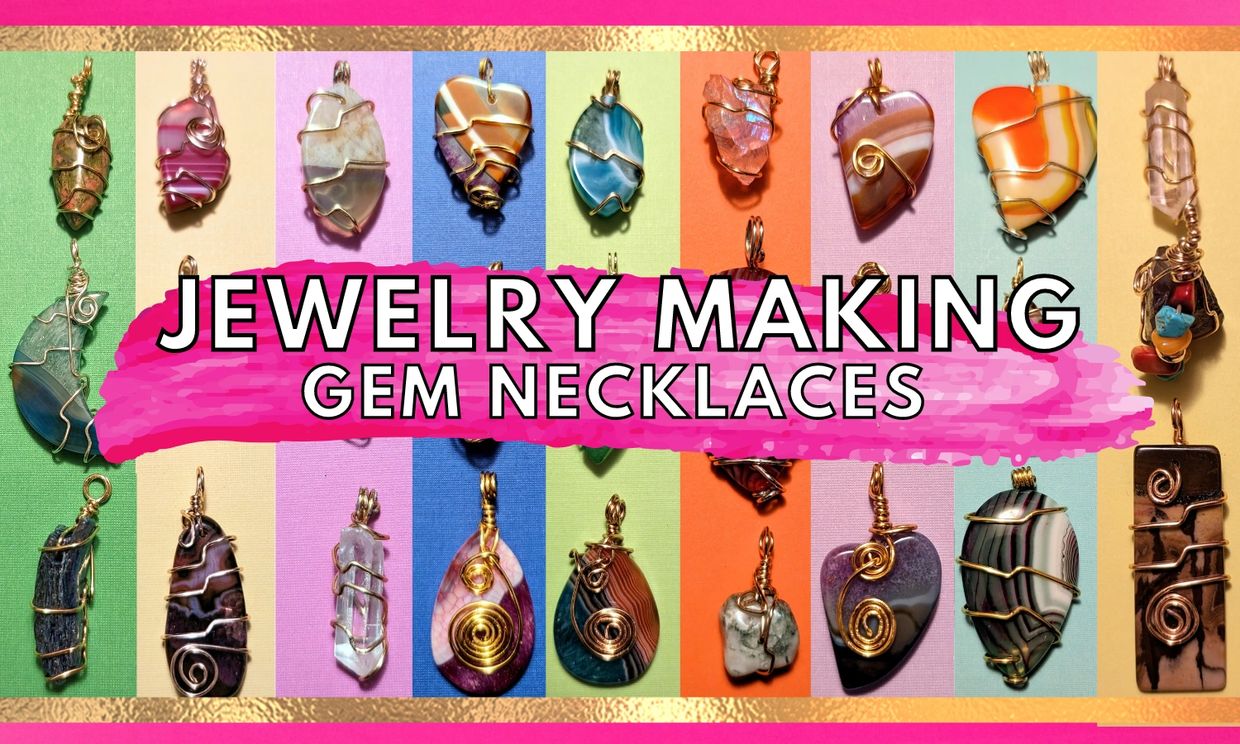 Wire wrapped gems are the centerpieces of beautiful necklaces your guests create. 