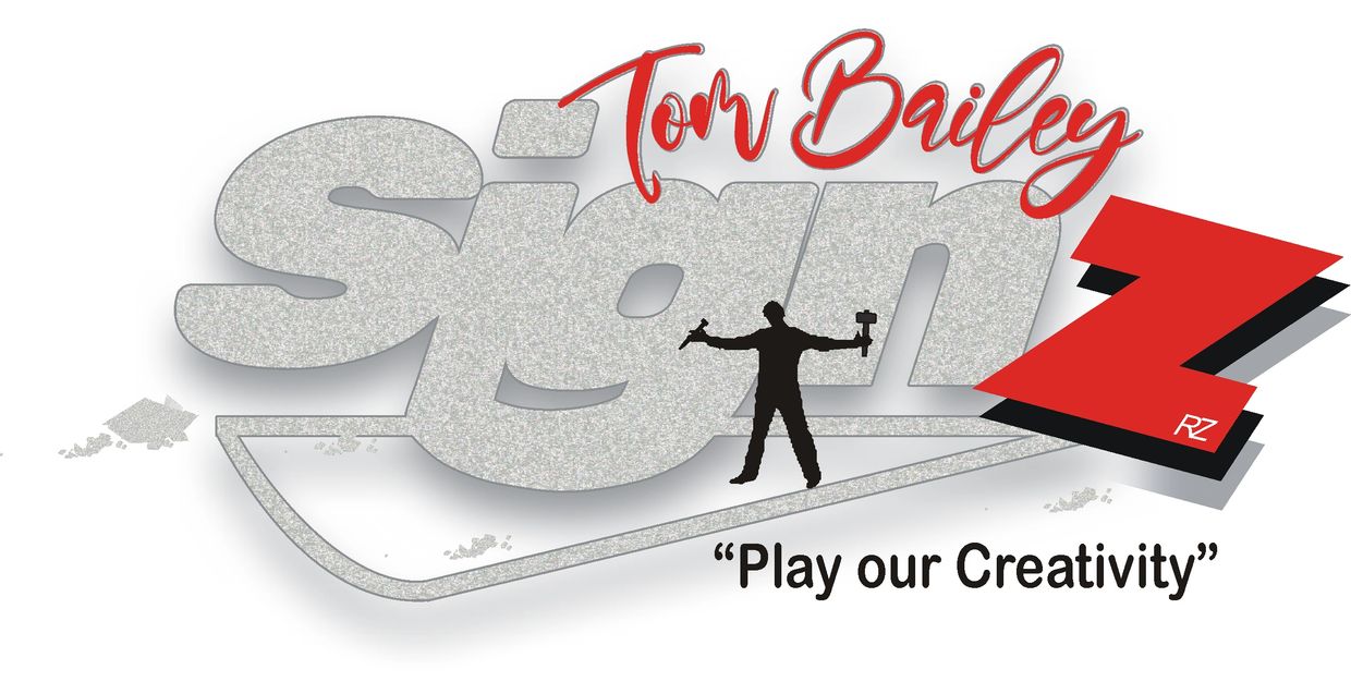 Logo for Tom Bailey's Sign Z with a silhouette and slogan.