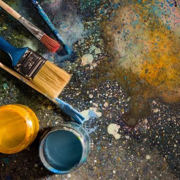 paint and brushes with oil