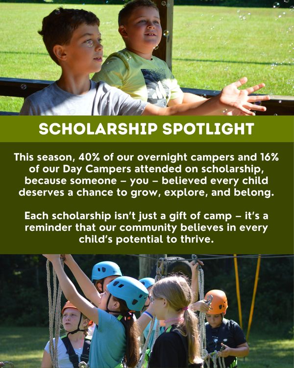 40% of overnight campers and 16% of Day Campers attended on scholarship