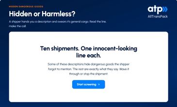 Instructional screen for identifying dangerous cargo shipments.