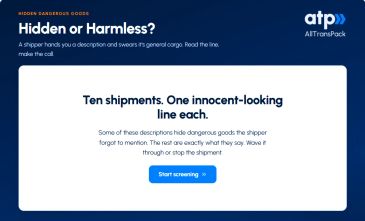 Instructional screen for identifying dangerous cargo shipments.