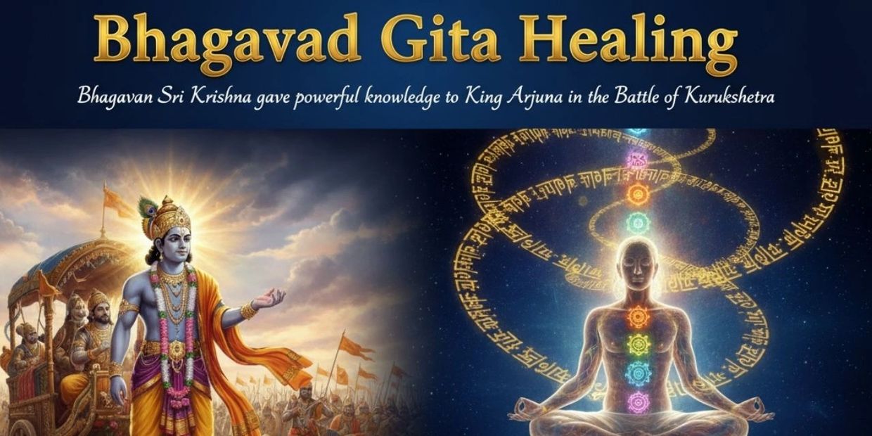 Bhagavad Gita Healing with Sri Krishna's wisdom to Arjuna in battle.