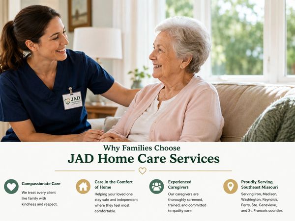Caregiver and elderly woman share a warm moment at home.