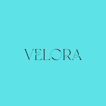 Logo stylisé avec le mot "VELORA" sur fond turquoise.