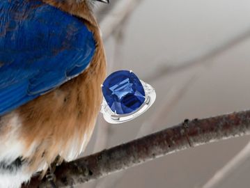 Natural blue sapphire and lab diamond ring