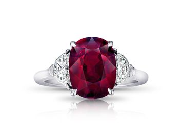 Natural ruby and lab grown diamond ring