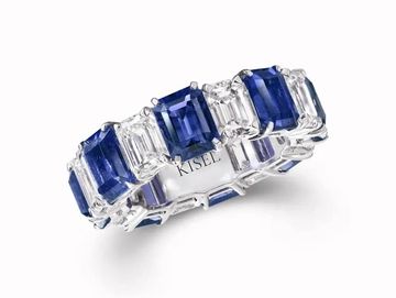 Natural blue sapphire and diamond eternity band
