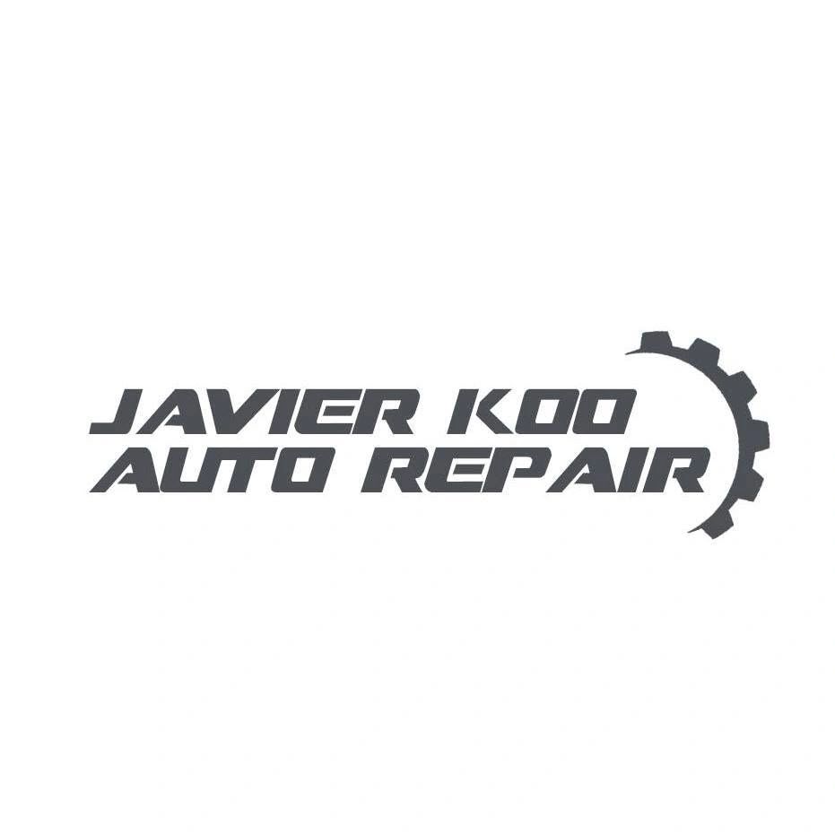 Logo for Javier Koo Auto Repair featuring bold text and a gear graphic.