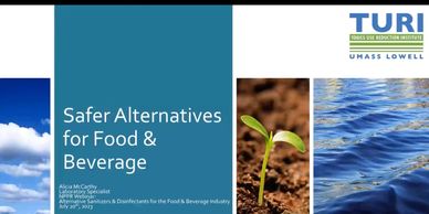 Presentation slide on safer alternatives for food and beverage by TURI at UMass Lowell.