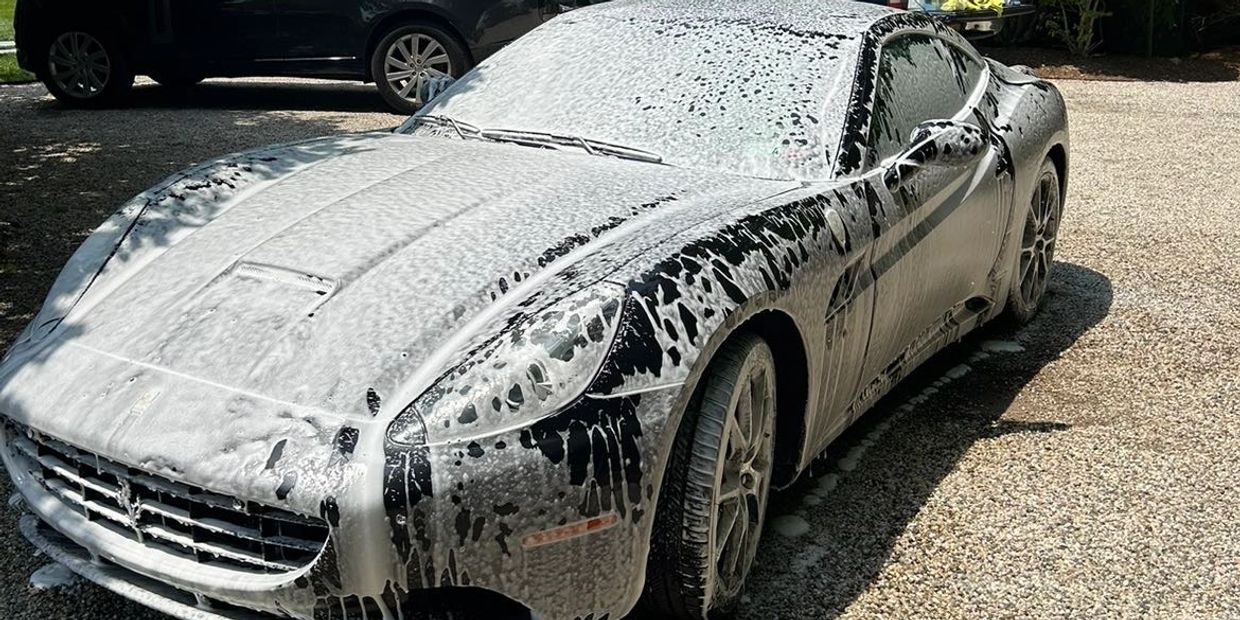 Ferrari California soaked in foam.