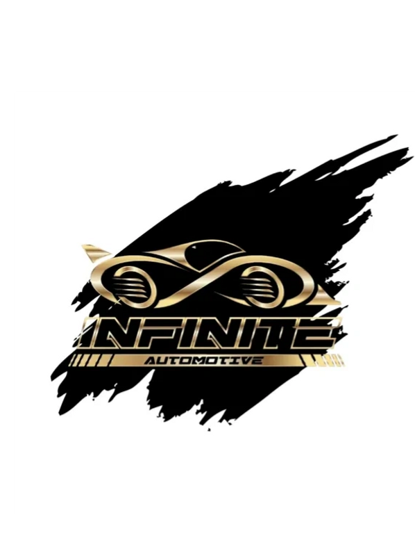 logo of Infinite automotive with a black scratch at the back