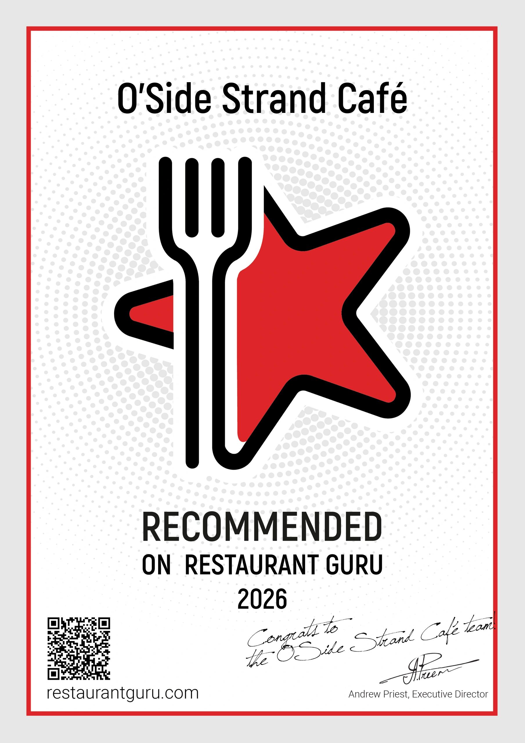 Hello O'Side Strand Café team!
We are delighted to reach out from Restaurant Guru to congratulate yo