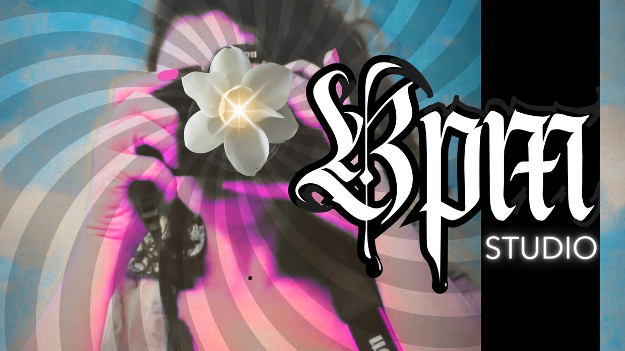 Artistic logo design for Bptl Studio with a flower and spiral background.