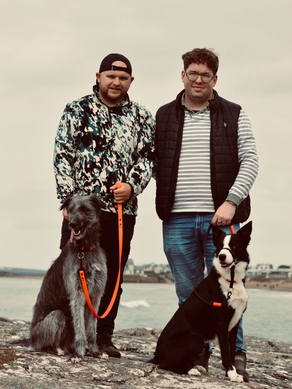 Founders and creators Marty & Chris, with there dogs Java the Lurcher & Barney the Border Collie