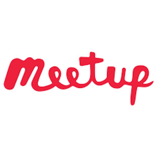 Red Meetup logo with a playful, cursive font on white background.