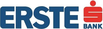 Logo of Erste Bank with bold letters and red symbol.