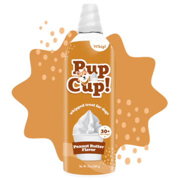 Whipped peanut butter dog treat in a squeeze bottle.