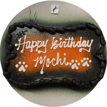 Pumpkin inspired Halloween dog cake, bone shaped dog cake