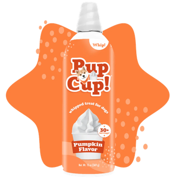 Can of pumpkin-flavored whipped treat for dogs.