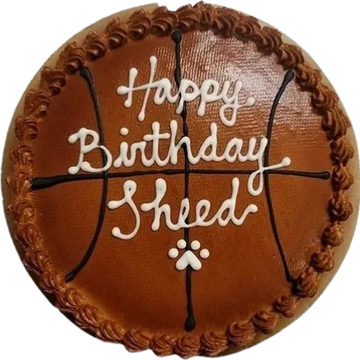 Basketball shaped cake for a dog birthday
