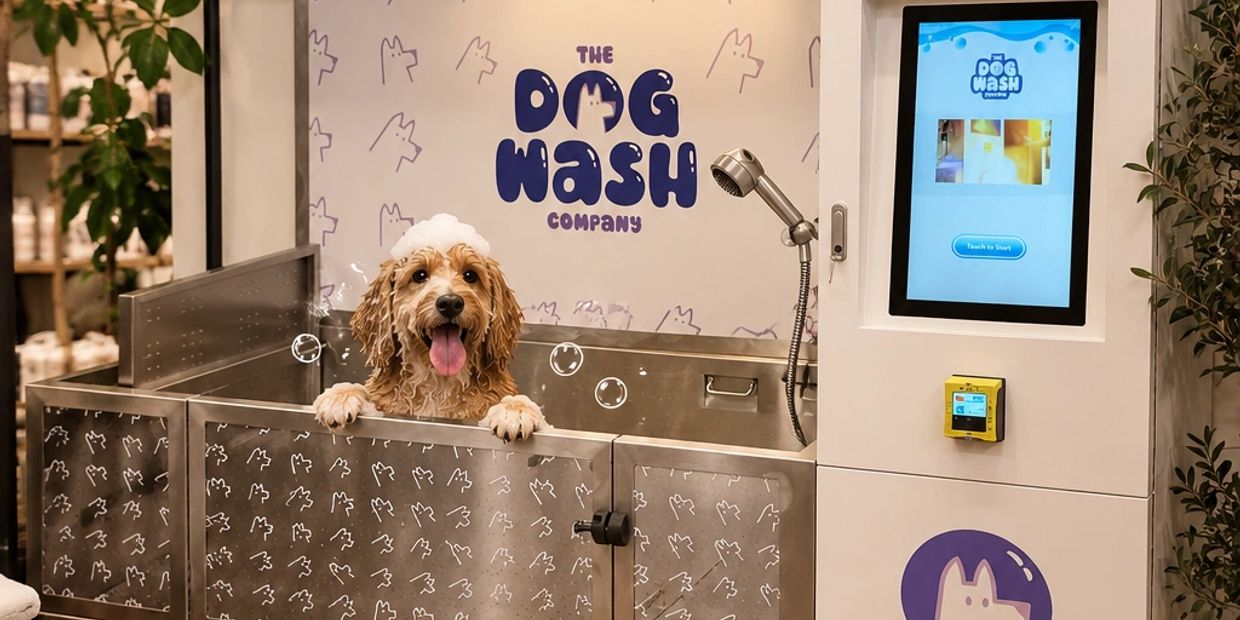 Cute dog enjoying a wash at The Dog Wash Company.