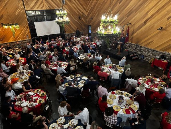 An overview photo of a banquet.