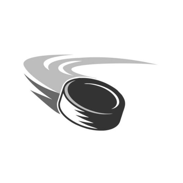 Black hockey puck with motion lines.