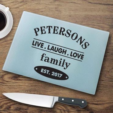 Personalized Live.Laugh.Love Glass Cutting Board