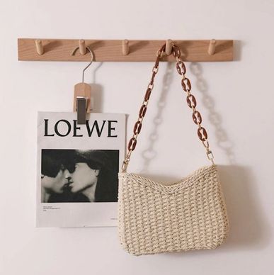 Woven Straw Crossbody with Chain Link Handle