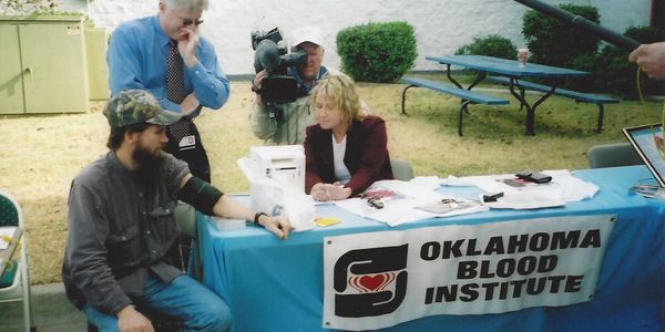 Blood donation event by Oklahoma Blood Institute.