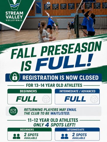 Volleyball Fall Preseason training at Stream Valley Volleyball club