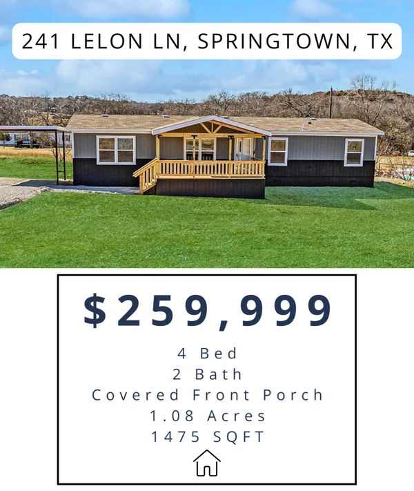 241 Lelon ln, springtown, tx, land home package