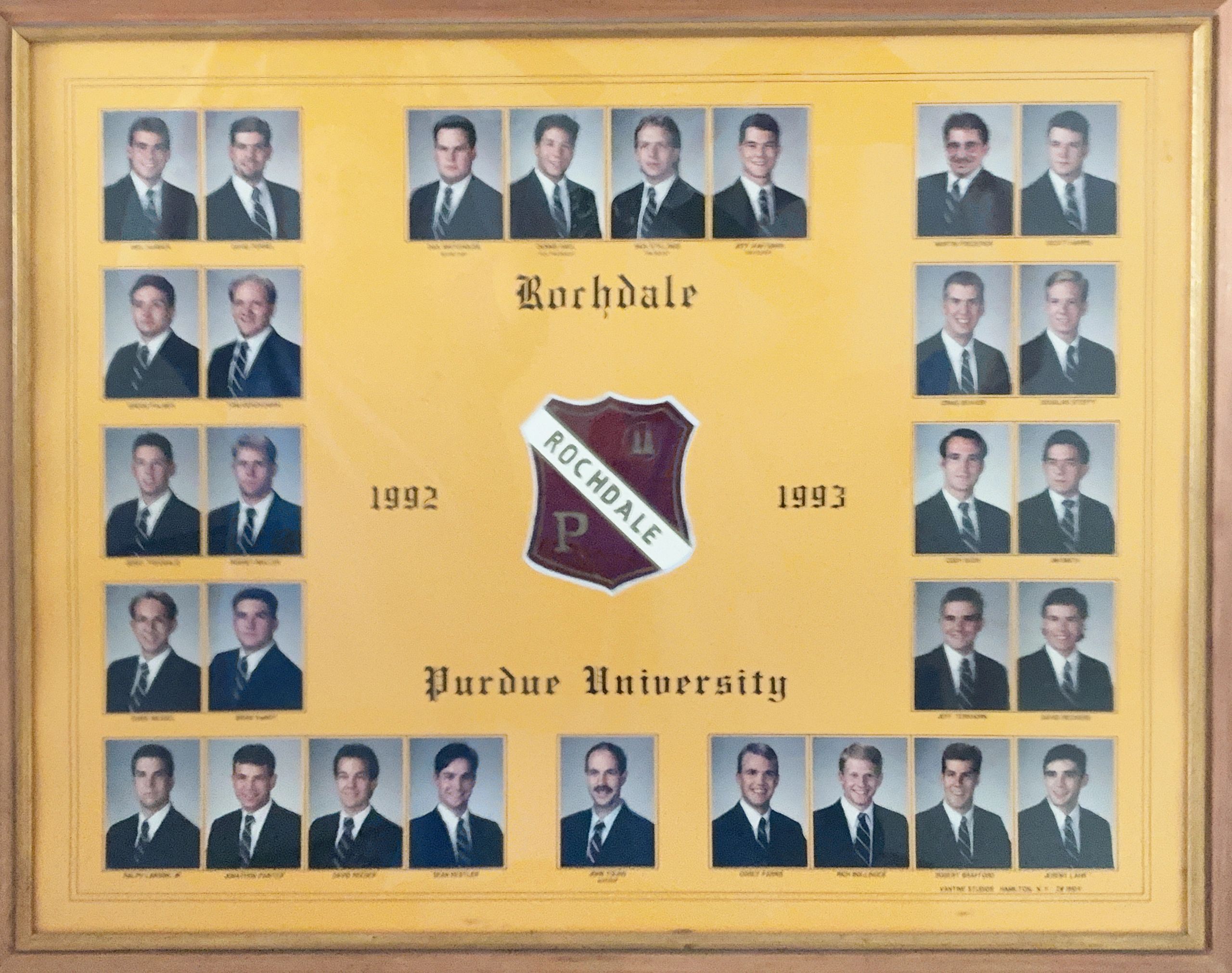 1992-1993 Rochdale Purdue University group photo collage with portraits.