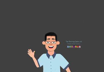 Cartoon man waving with a smile, wearing glasses and casual clothes.