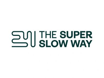 Logo with abstract lines and text 'THE SUPER SLOW WAY'.
