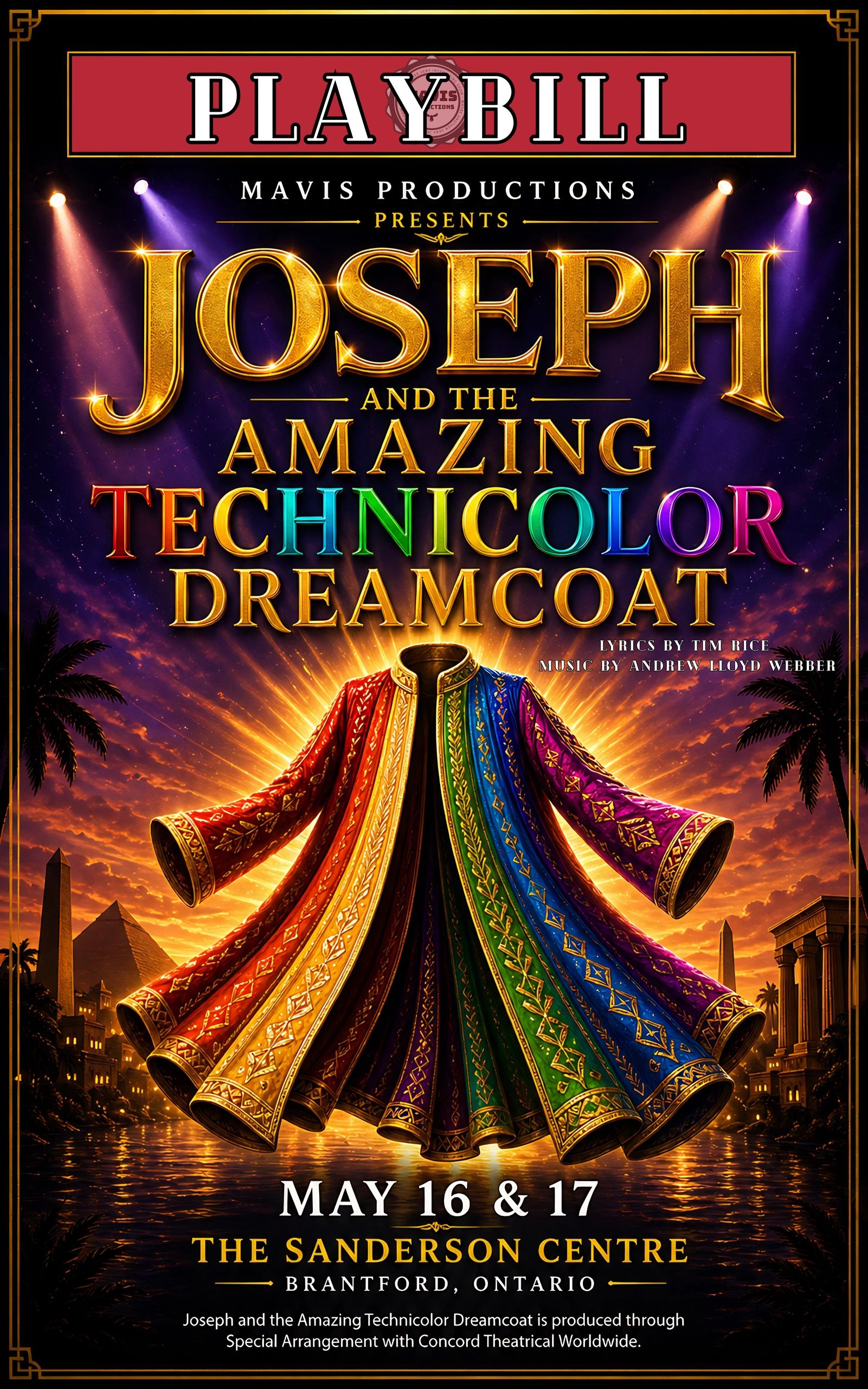 Poster for Joseph and the Amazing Technicolor Dreamcoat musical at The Sanderson Centre.
