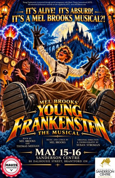 Poster for Mel Brooks' Young Frankenstein musical at Sanderson Centre.