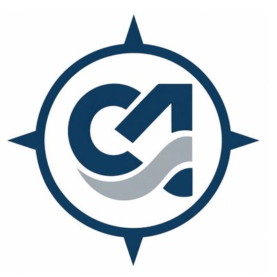 Logo with letters 'CA' inside a compass design, featuring a wave motif.