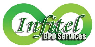 Logo of Infitel BPO Services with an infinity loop design in green.