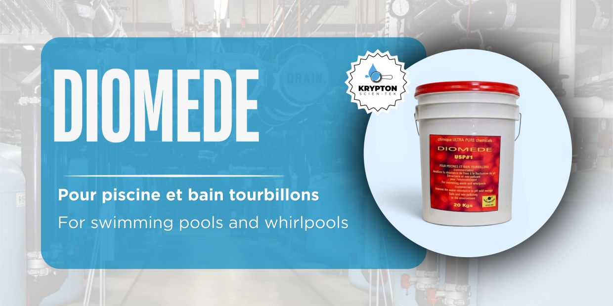 Diomede chemical for swimming pools and whirlpools by Krypton Scientek.