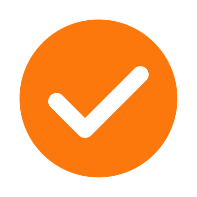 White checkmark inside an orange circle.