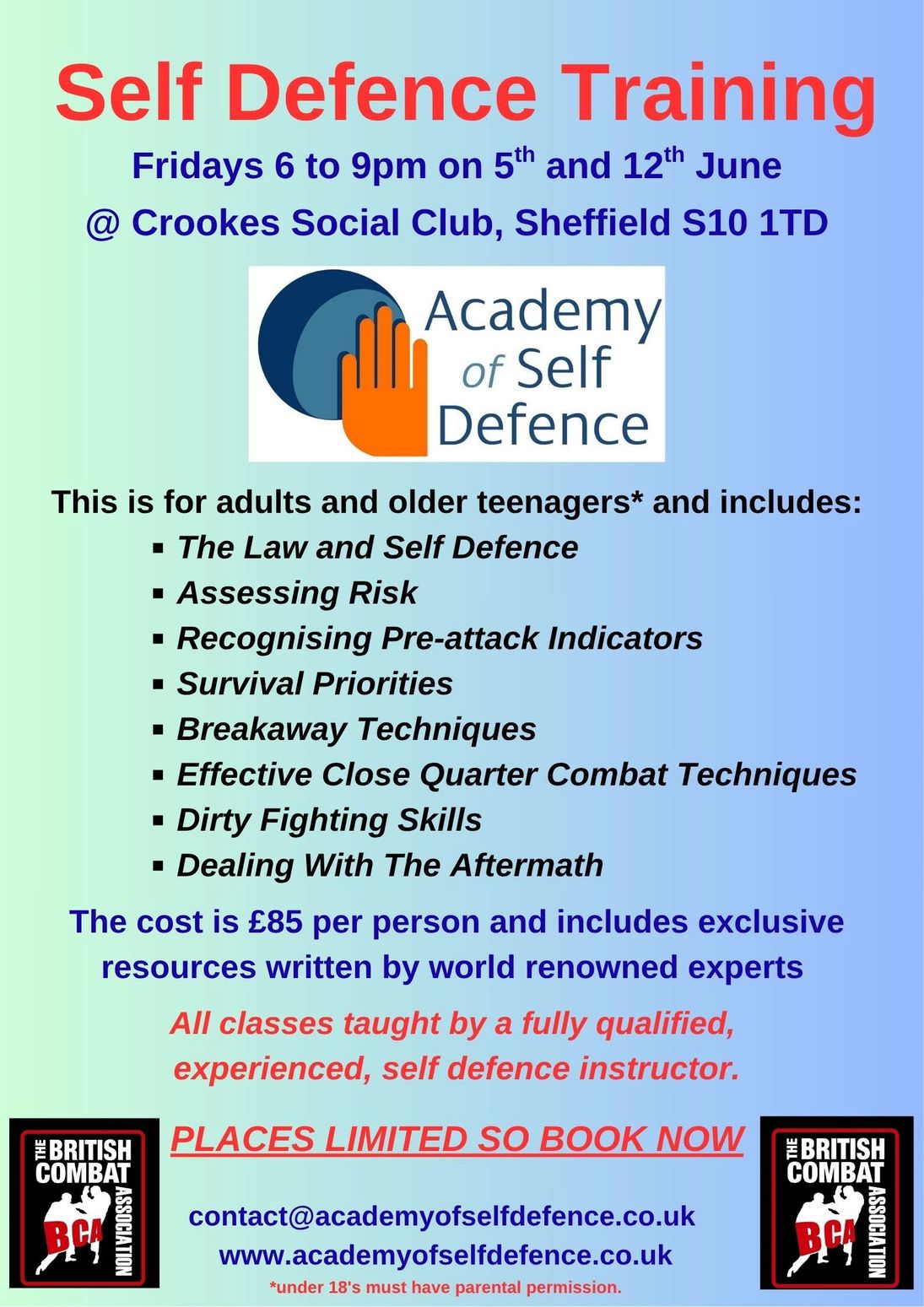 Academy of self Defence — CROOKES SOCIAL CLUB