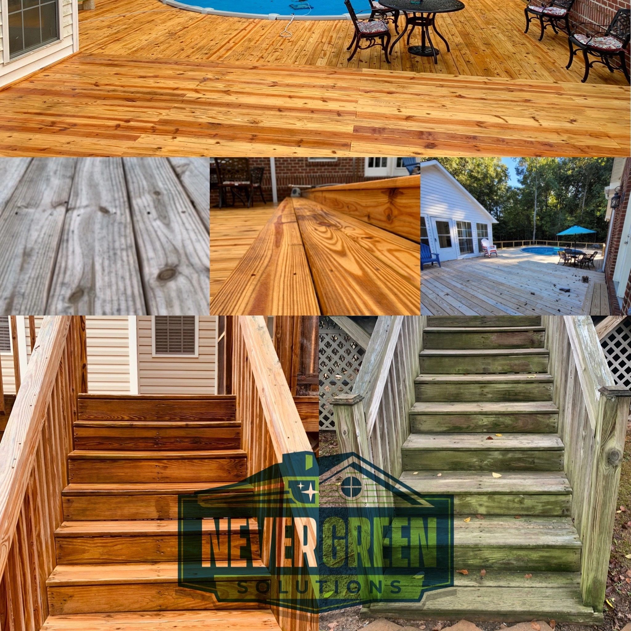 Deck cleaning in progress.