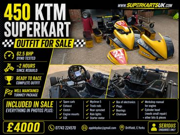 450 KTM Superkart outfit for sale with ready-to-race parts and manual.