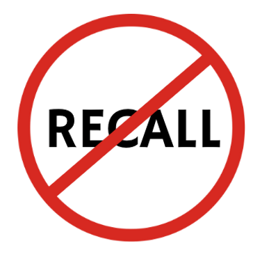 red circle containing the world "recall" with a red slash through it.